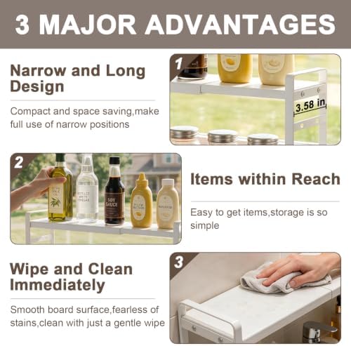 Medicine Cabinet Shelves, 3.58" Wide Metal Cabinet Shelf Organizer with Adjustable Tiers and Non-Slip Pads for Kitchen