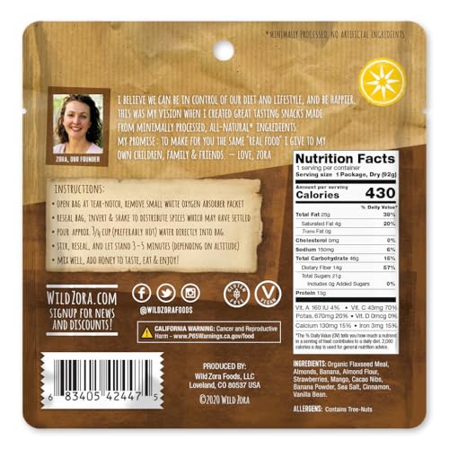 Wild Zora Paleo Freeze Dried Meals for Backpacking & Camping - Healthy Gluten Free & Grain Free Camping Meals/Backpacking Food + No Added Sugar - Great for Travel (Cliffside Coconut Berry 2-Pack)