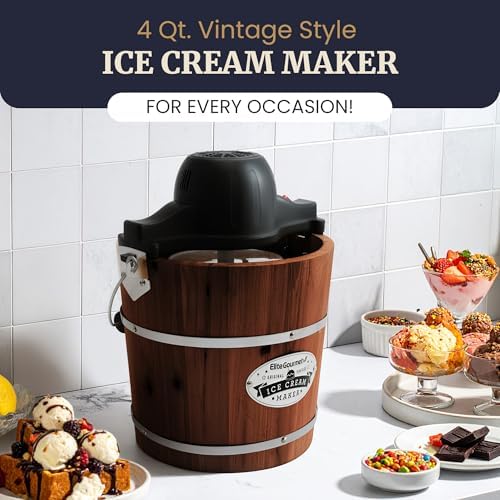 Elite Gourmet EIM402 4Qt Old Fashioned Wood Bucket Ice Cream Maker