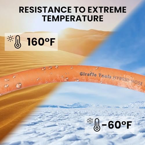 Giraffe Tools Hybrid Air Hose, 3/8 inch x 50 ft, 1/4 in. MNPT Fittings | 300 PSI Heavy Duty, Lightweight Air Compressor Hose