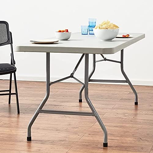 Office Star Resin Multipurpose Rectangle Folding Table for Indoor or Outdoor Use, 6 Feet Light Gray