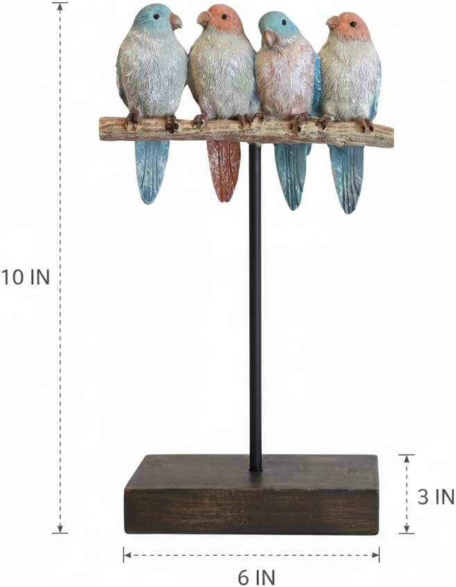 Comfy Hour Bird Figurines Home Decor, 9.8 Inch Decorative Birds Sculpture, Pastel Sparrows on Rustic Branch, Polyresin Tabletop Ornament for Shelf