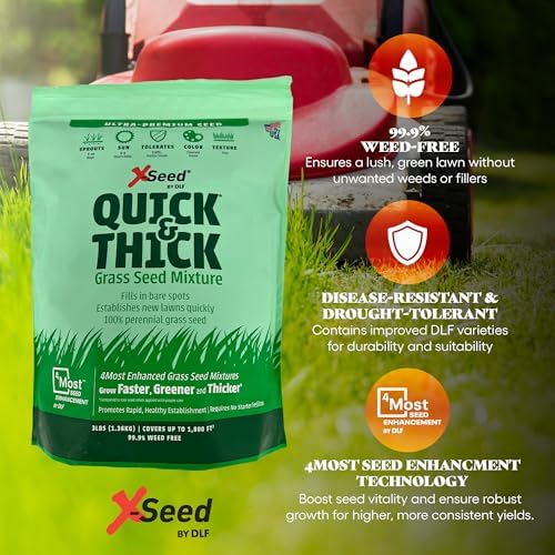 X-Seed Ultra Premium Quick and Thick Lawn Seed Mixture – Rapid Germination for Any Lawn, Dense Coverage in Sun to Shade, High-Traffic Areas, Fescue, Kentucky Blue, & Perennial Ryegrass Blend, 3lb Bag