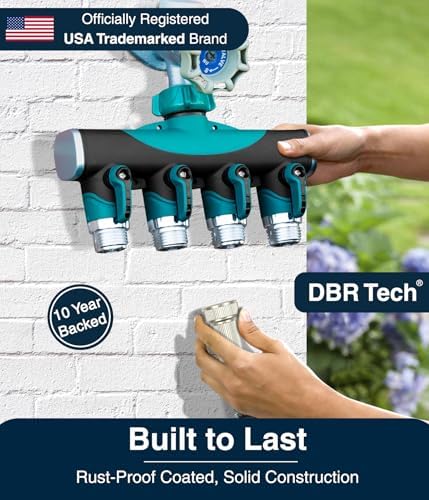 DBR Tech® 4 Way Hose Splitter (Superior Durability), Premium Garden Hoses Connector, 4 Way Heavy Duty Water Valve for Spigot Faucet Bib