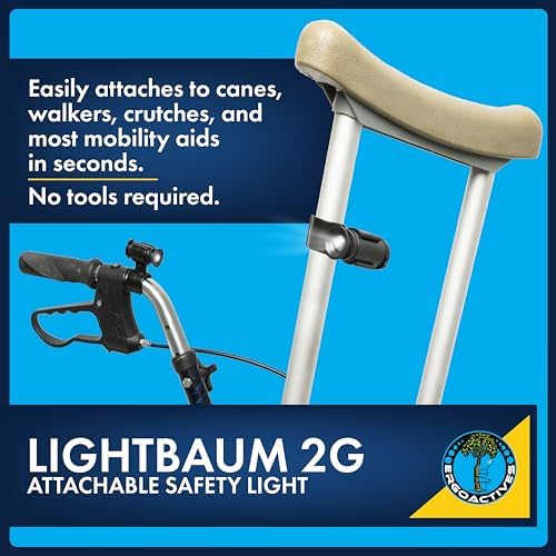 LightBaum 2G LED Flashlight for Canes, Crutches & Walkers — Universal Clip-On Mount, Adjustable Angle