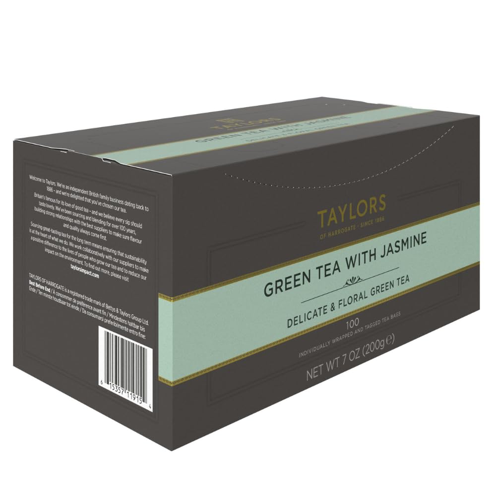 Taylors of Harrogate Green Tea with Jasmine, Individually Wrapped Bags, 20 Count (Pack of 1), Delicate, Floral & Sweet, Caffeinated, Enjoy Hot or Iced, 20 Teabags