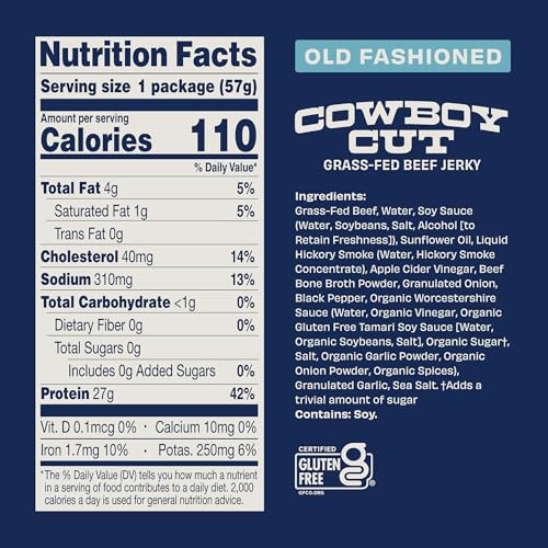 Archer Jerky Cowboy Cut Beef Jerky, Old Fashioned, Zero Sugar- 2 Oz, 6 Pack