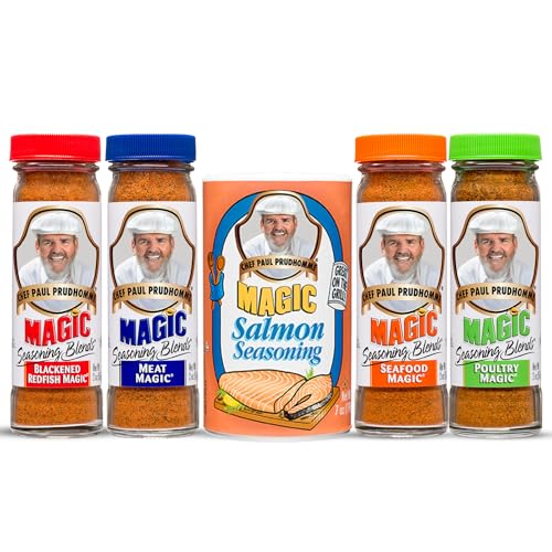 Magic Seasoning Blends Variety Pack, Blackened Fish & Meat Spices, Seasonings for Cooking, 2 oz Poultry, Redfish, Meat, Seafood, 7 oz Salmon, 5-Pack