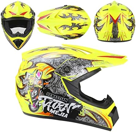 Motocross Helmet ATV Dirt Bike Helmets Off-Road Helmet with Gloves Goggles for Unisex Adult Youth DOT/FMVSS 218 Approved (Medium, Black)