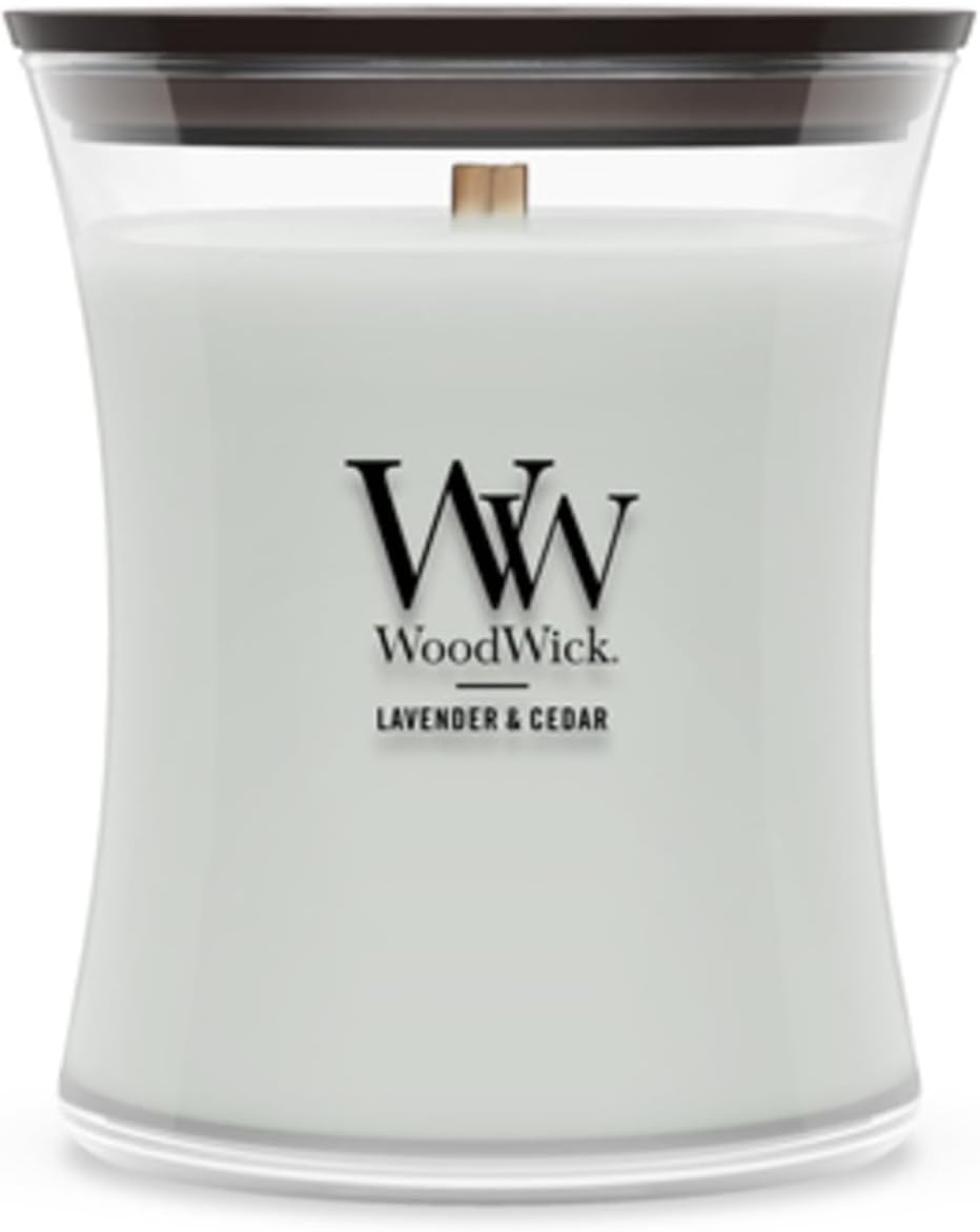 WoodWick Lavender Spa Gifts for Women and Men, 9.7 oz Medium Hourglass Candle with Crackling Wick