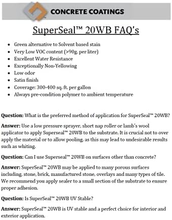 CC Concrete Coatings SuperSeal 20WB | Satin Finish | 1 Gallon | Water-Based Acrylic Concrete Sealer, Quick Drying, Non-Yellowing, Safe & Easy to Use