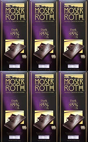 Boxed 6 Pack ~ 85% Cocoa Dark Chocolate ~ Moser Roth Fine German Chocolate Bar (s) ~ With Bonus Sample!