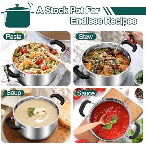 TeamFar 4 Quart Stock Pot, Stainless Steel Stock Pasta Soup Pot with Lid