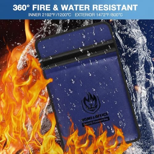 Andyer 2 Pockets Fireproof Document Bag (15"x11"), Protect Values from Fire