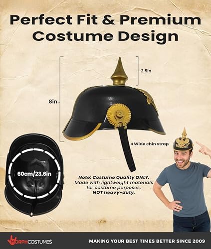 Nicky Bigs Novelties German Helmet, Pickelhaube Pith Helmet, WW1 Helmets, WW2 Helmets, German Soldier Costume