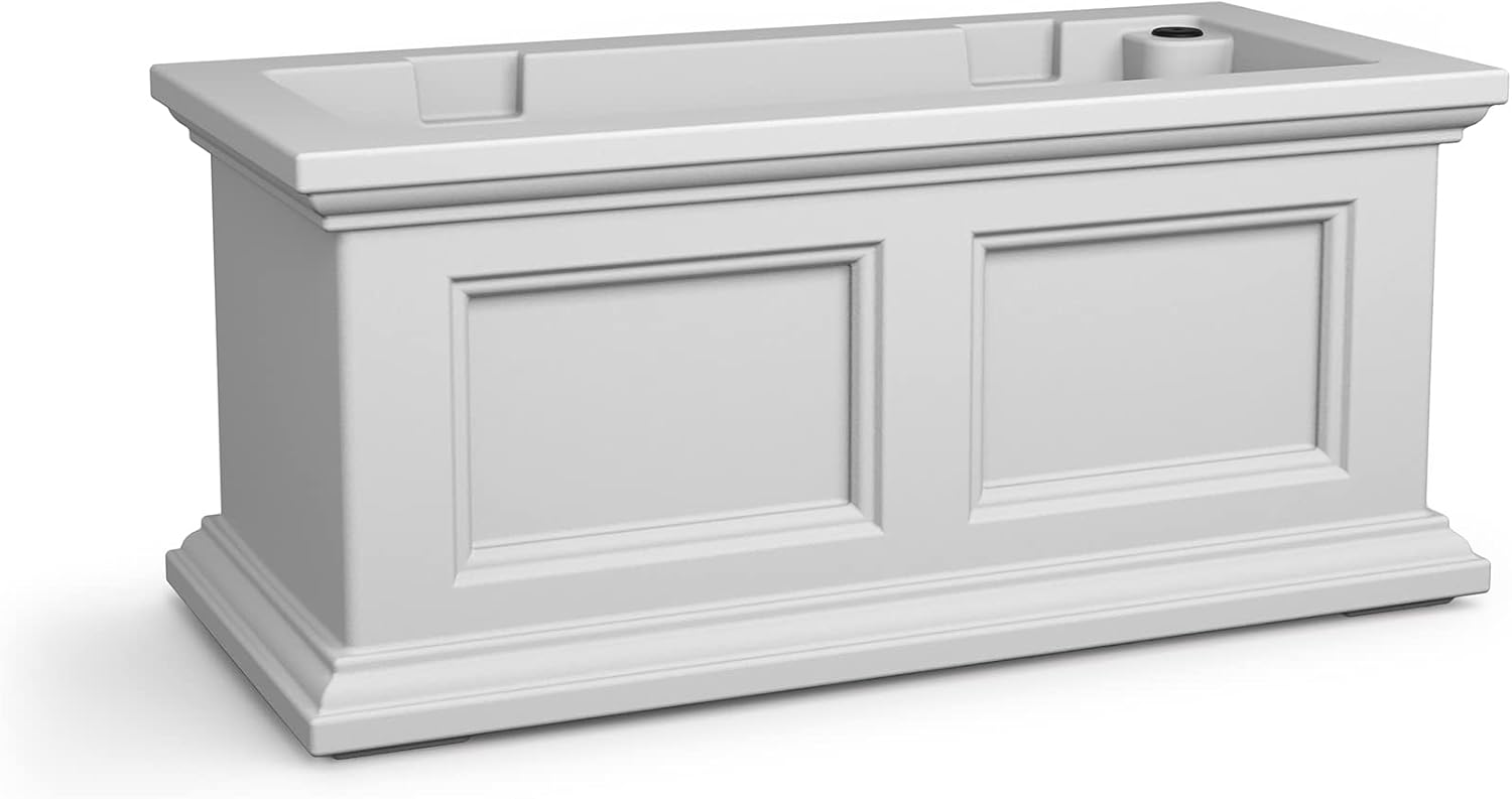 Mayne Fairfield 48in Self-Watering Rectangular Window Box Planter, Black | Self-watering, All season, Fade resistant, Mounting brackets included, Built-in overflow, 15-year warranty