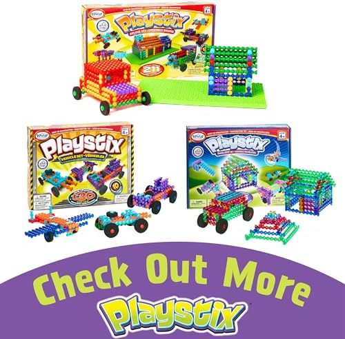 POPULAR PLAYTHINGS Playstix Construction Toy Set, 150 Piece Kit | for Kids Ages 4 and Up, Building Sticks for STEM and Classroom Use