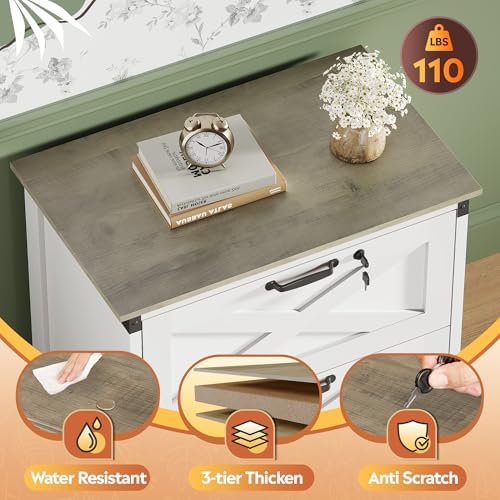 DEVAISE 2-Drawer Lateral File Cabinet with Lock, White | Wood, Office Storage Cabinet, Letter, Legal & A4 Compatible, Farmhouse Style, Printer Stand, Home Office