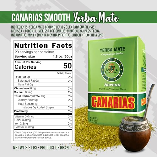 Canarias Serena Yerba Mate Herbal Ground Leaf Tea 1kg 2.2Lbs | Uruguayan yerba mate blends with melissa