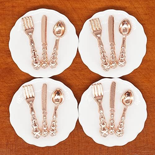 Odoria 1/12 Miniature Plates and Silverware Knife Fork Spoon Set Dollhouse Accessories, Silver