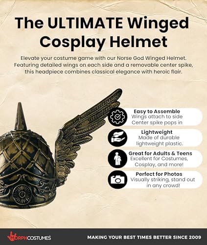 Nicky Bigs Novelties Morph Adult Viking Norse God Winged Helmet Greek Cosplay Halloween Costume Accessory