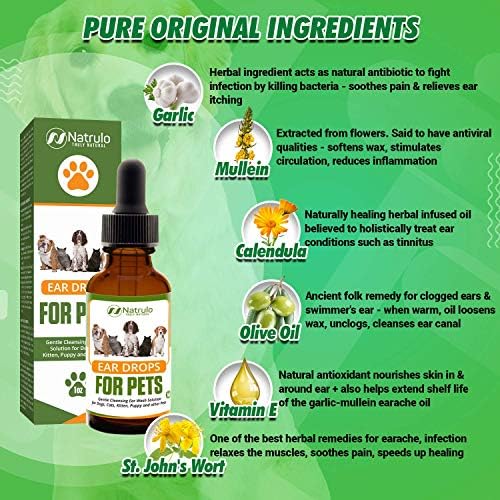 Natural Ear Cleaner for Dogs, Cats, Kitten, Puppy – Gentle Cleansing Ear Wash Solution Mite Infection & Yeast Treatment for Pets – Drying