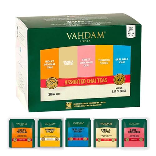 VAHDAM, Assorted Green Tea Bags Sampler (5 Flavors, 20 Ecofriendly Pyramid Tea bags) I Gift Ideas for Women & Men | Himalayan Green Tea Varieties | Gluten Free & Non GMO | Gift Ideas for Him/Her