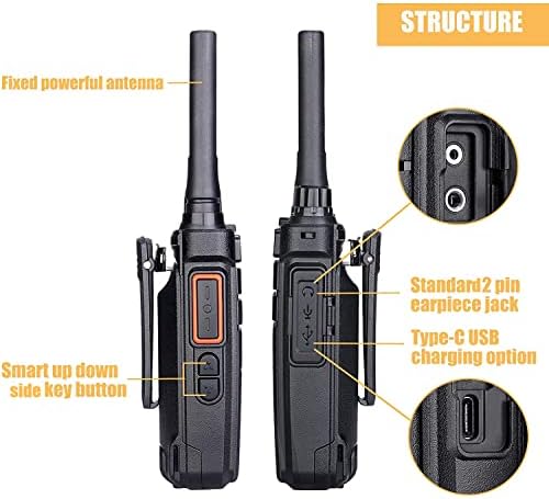 Retevis RB26H GMRS 2 Way Radio Long Range, Business Walkie Talkies, 1 Pack | Professional Two Way Radios, 2000mAh, Hidden Display, Type-C, Built in NOAA Flashlight VOX,GMRS Repeater Capable, for Camping