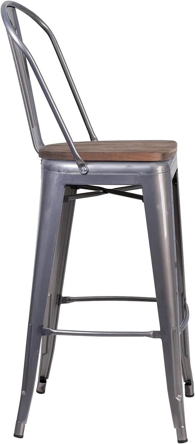Flash Furniture 30 in Metal Barstool with Back, Blue | Commercial Grade, Removable Back, Indoor/Outdoor Use