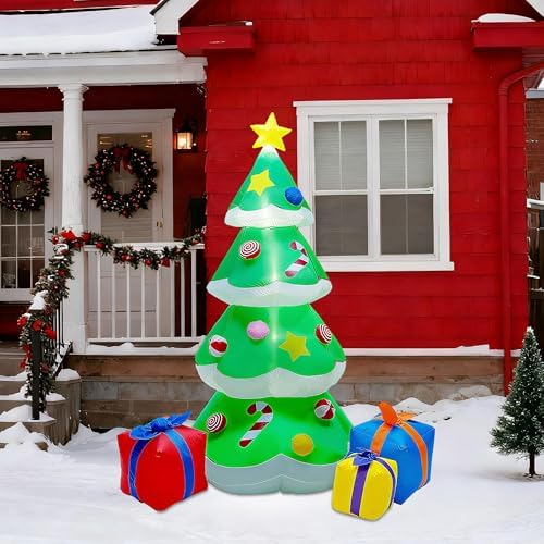 DR.DUDU 7 FT Christmas Tree Inflatable Outdoor Decorations with Led Lights