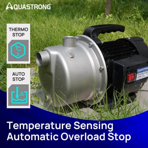Aquastrong 115V Shallow Well Garden Pump, Stainless Steel, 1210 GPH, Water Transfer Draining Irrigation Sprinkler Pump, for Lawn, Garden