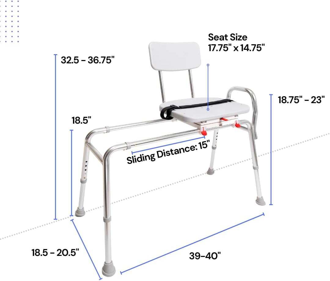 Tub Transfer Bench with Swivel Seat, for Elderly & Disabled, Standard | Eagle Health Supplies Sliding Shower Chair for Inside Shower, FSA/HSA eligible, Height Adjustable, 77662