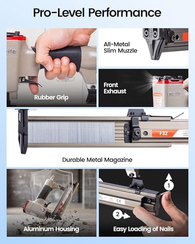 meite F32 Brad Nailer 18 Gauge 3/8" to 1-1/4" Pneumatic Tool for Woodworking Projects