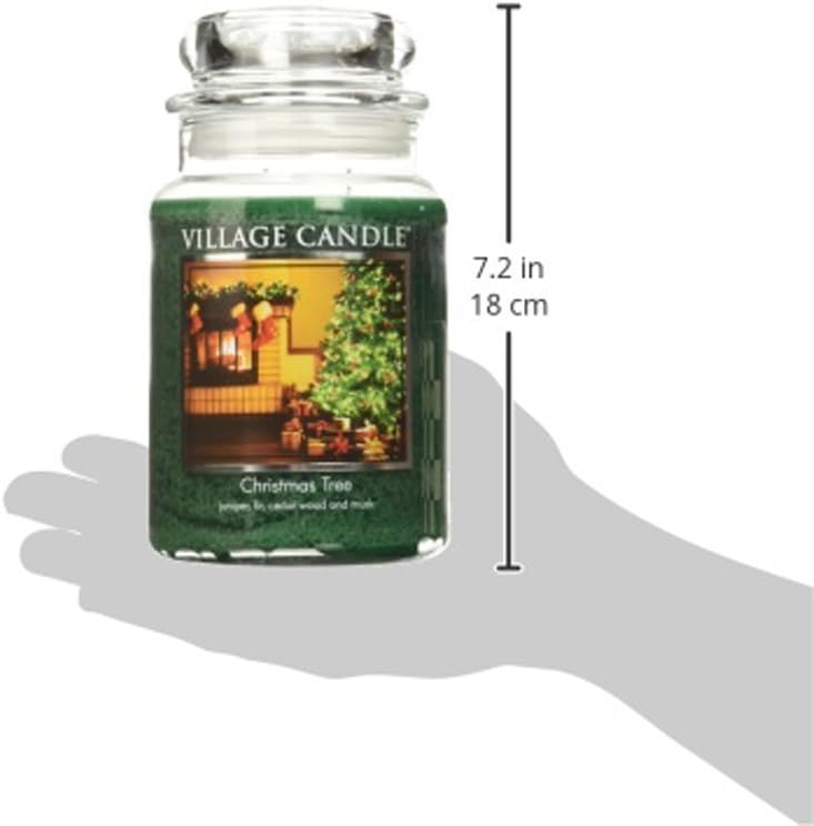 Village Candle Christmas Tree Large Glass Apothecary Jar Scented Candle, 26 oz, Green