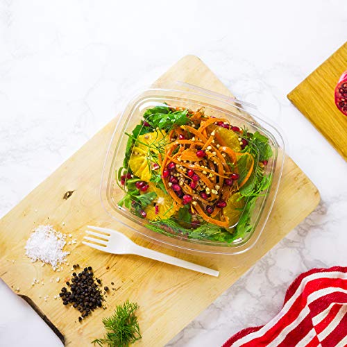 Vegware Compostable 32oz Hinged Clear Deli Containers, Case of 200, PLA Plastic Meal Prep, To Go Box With Lid, Made from PLA, A Renewable Material Made from Plants, Tight Seal for Freshness
