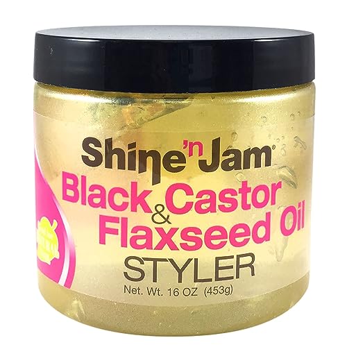 AmPro Shine-n-Jam Castor Oil and Flaxseed Gel - Nourishes Tresses and Adds Shine - Infused With Vitamin E to Condition All Hair Textures