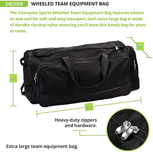 Champion Sports Wheeled Equipment Bag – Large Rolling Sports Gear Bag for Baseball, Football & Travel
