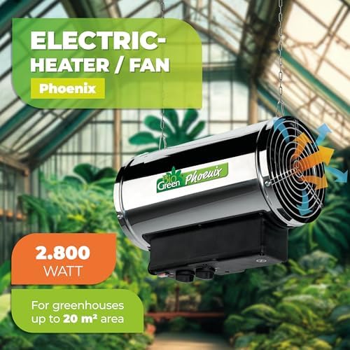 Bio Green PHX 2.8/US Phoenix Greenhouse Heater – 220-240V - 9553 BTU Stainless Steel – Electric Heating and Cooling System for Greenhouse, Shed