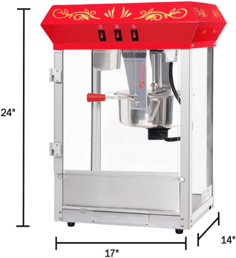 Great Northern Popcorn Company 6100 8 ounce Foundation Red Antique Style Popcorn Popper Machine, Red Floral, Counter-top Popper Machine