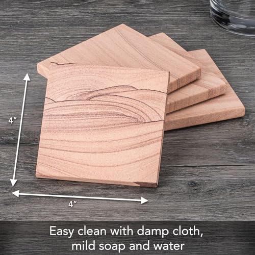 Thirstystone Sandstone Cinnabar Coasters | Protective Cork Backing, Eco-Friendly, Absorbent, Easily Wipes Clean