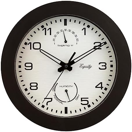 Equity by La Crosse 10 Inch in/Out Brown Wall Clock with Thermometer and Hygrometer (29005)