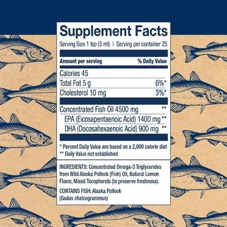 Wiley's Finest Wild Alaskan Fish Oil Peak Omega-3 Liquid Supplement - 2300mg EPA and DHA Omega-3s - Lemon Flavor - 8.45 Oz (50 Servings)