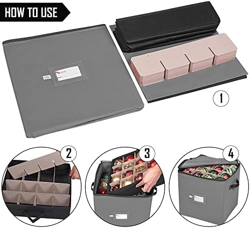 Christmas Ornament Storage Box, 4 Individual Trays Xmas Storage Container, Fits 64 Ornaments Decoration Balls, Constructed of Durable Polyester Material (Red)
