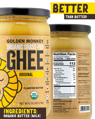 GOLDEN MONKEY Organic Ghee Butter – Grass Fed Clarified Butter for Cooking, Baking