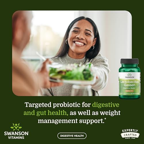 Swanson Lactobacillus Gasseri Probiotic, 3 Billion CFU, 60 Vegan Capsules | For Adults Seeking Digestive and Metabolic Support, a Lactic Acid-Producing Bacterium, Acid-Resistant with No Refrigeration