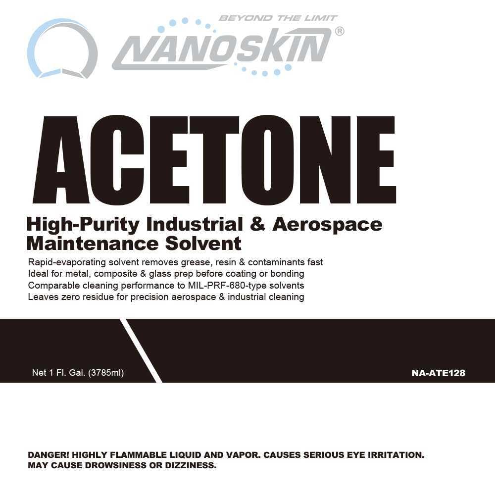 Nanoskin Acetone 1 Gallon – Industrial & Aerospace Grade Solvent Cleaner, Fast-Evaporating Degreaser for Metal, Glass & Composite Surface Prep