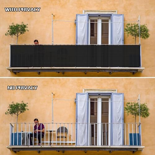 SUNLAX 3'x10' Black Balcony Privacy Screen Fence Windscreen 90% UV Block