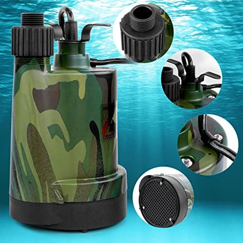TIGEROAR 120V Submersible Pump 1/4 HP Water Transfer Pump 1800 GPH | Electric Pond Pool Pump Utility Pump with 10 ft. Cord Anticorrosive Plastic