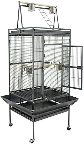 68 inch Iron Bird Cage, Play Top Parrot Cage with Rolling Stand for Parrot Cockatiels Parakeet Cage Macaw Finch Cockatoo Perch Pet House, Black