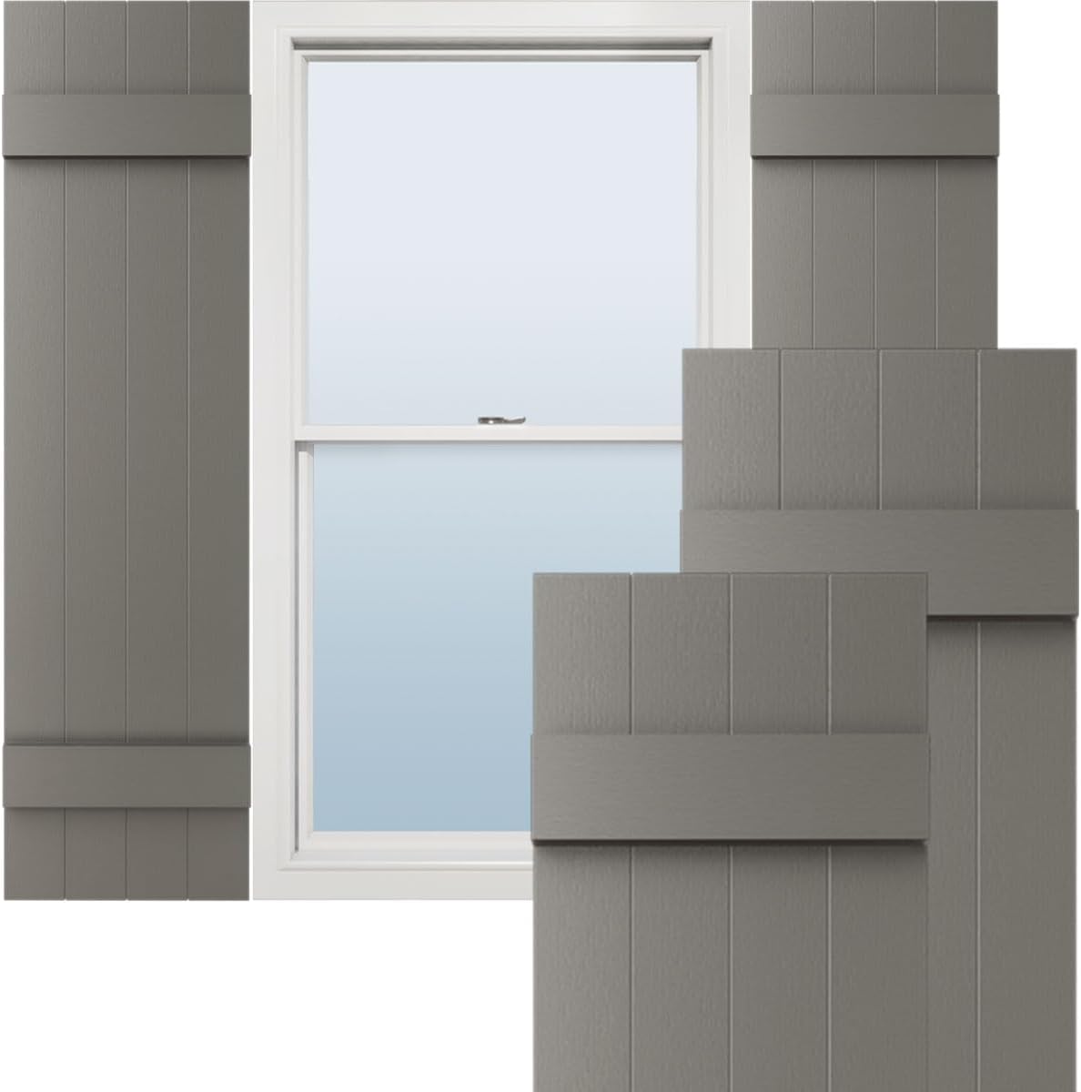 14"W x 59"H Lifetime Vinyl, Standard Four Board Joined, Board-n-Batten Shutters, w/Installation Shutter-Lok's & Matching Screws (Per Pair), Forest Green